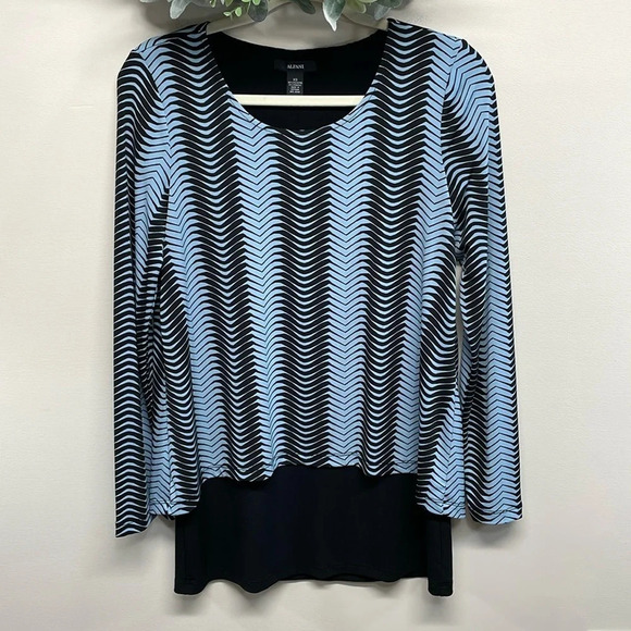 Alfani Layered Long Sleeve Tunic Blouse Blue and Black XS - Picture 1 of 16